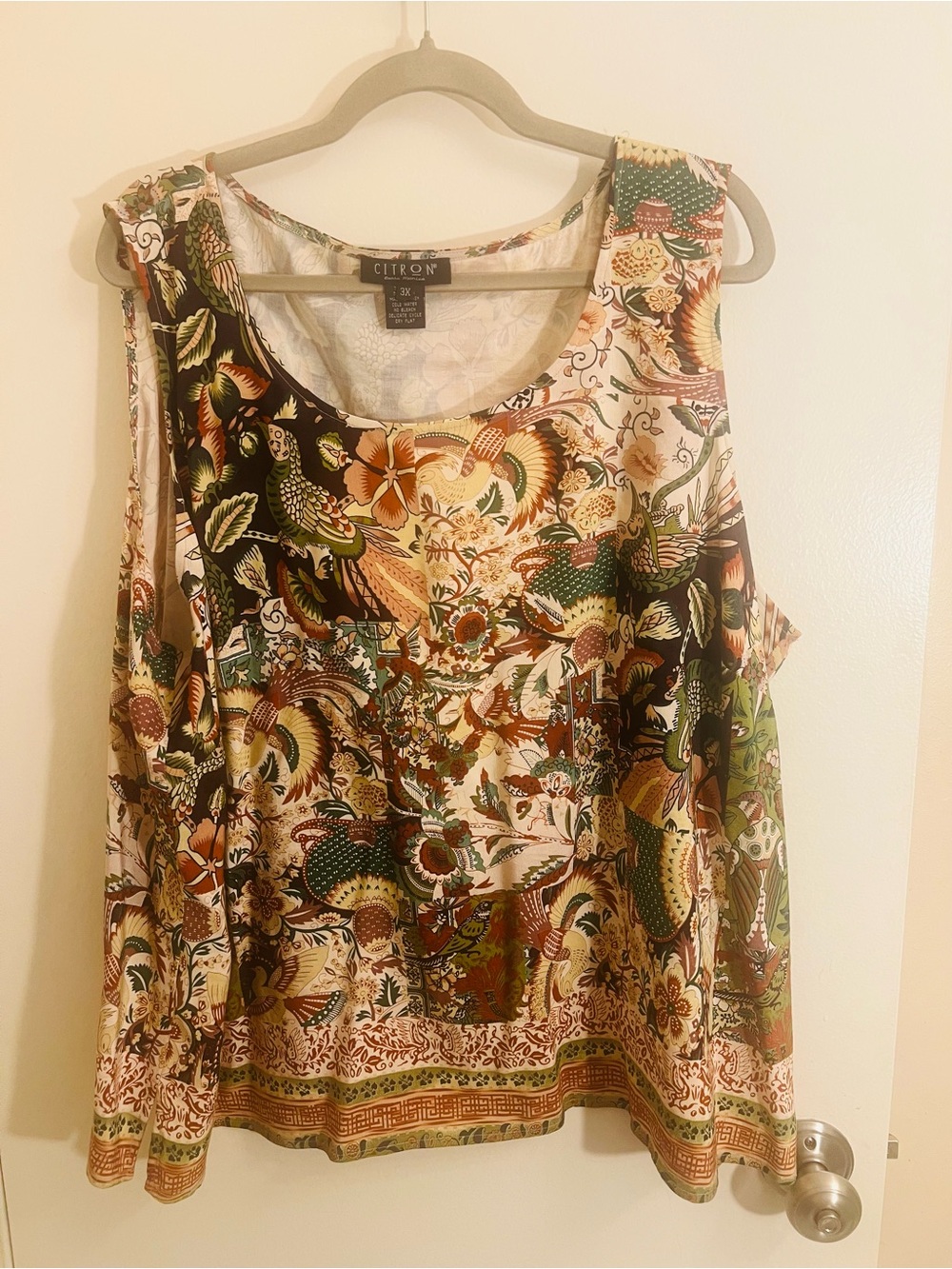 Citron Floral Paisley Tank Top - Green & Brown 3x